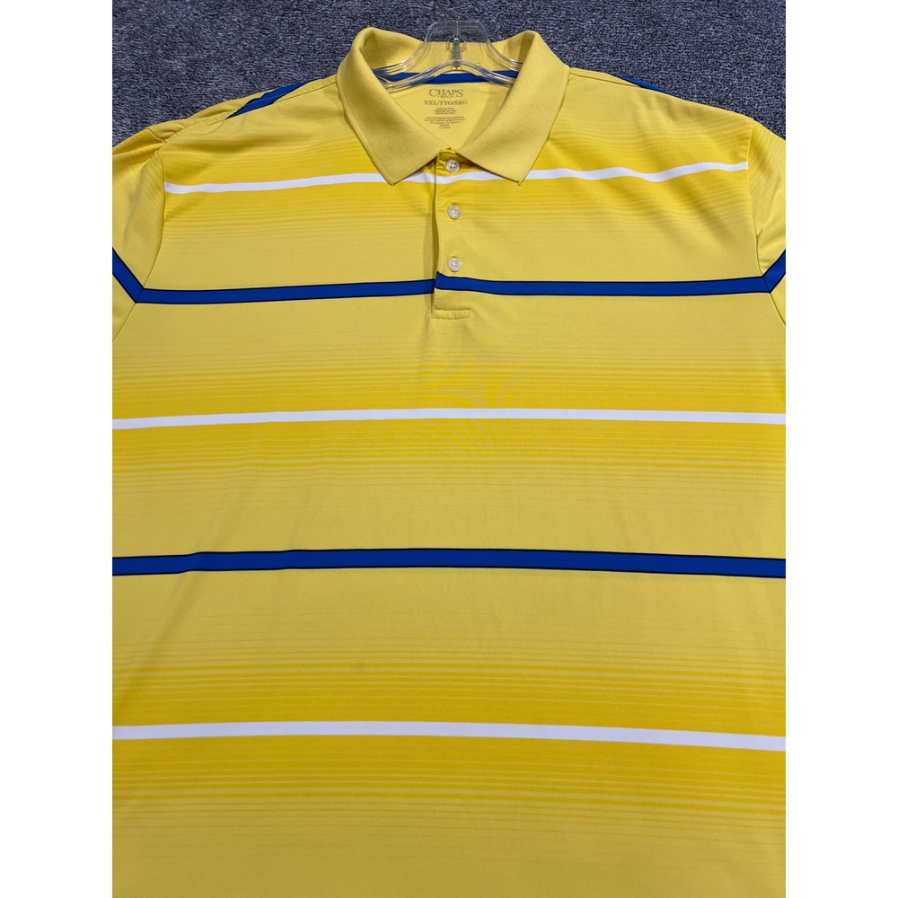 Chaps Golf Mens XXL Yellow Striped Performance Polo Shirt Short Sleeve Blue